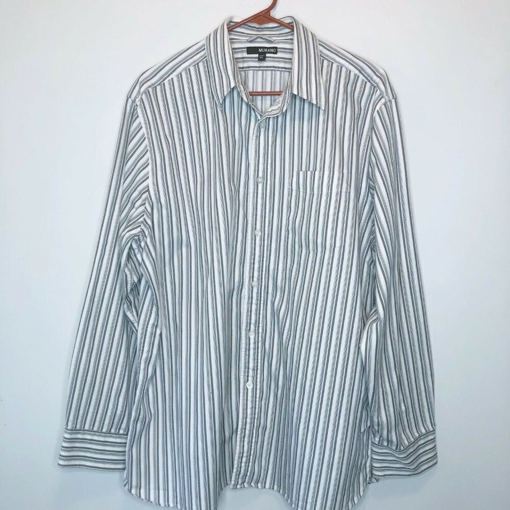 Murano Men XL Gray White Stripe Long Sleeve Button